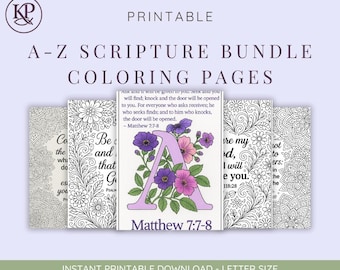 A to Z Bible Verse Coloring Pages BUNDLE: Christian Homeschool Printables (PDF Set