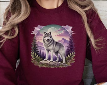 Wolf Galaxy Graphic Sweatshirt: Watercolor Wildlife Crewneck