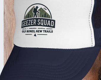 Geezer Squad Trucker Cap | Vintage outdoors camping badge