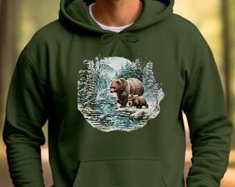 Grizzly Bear Hoodie: Vintage Wilderness Sweatshirt for Outdoor Enthusiasts