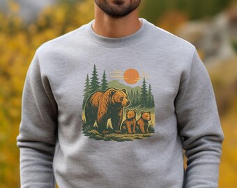 Vintage Grizzly Bear & Cubs T-Shirt: Wilderness Nature Art