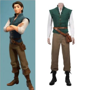 Custom Flynn Rider Kostüm für Erwachsene | Verschlungenes Cosplay Outfit mit Weste, Hemd & Hose | Halloween und Party Cosplay Anzug | Geschenk für Ihn