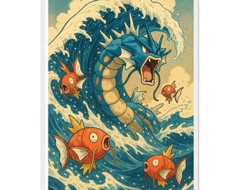 Póster Gyarados Premium Matte Paper con marco de madera