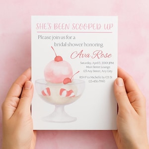 She&#39;s Been Scooped Up Bridal Shower Invitation | Editable Canva Template | Ice Cream Bridal Shower Invite | Digital Download, Instant Access