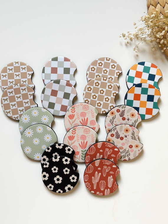 Car Coasters Set of 2 for Cars, Suvs and Trucks | Floral Car Cup
