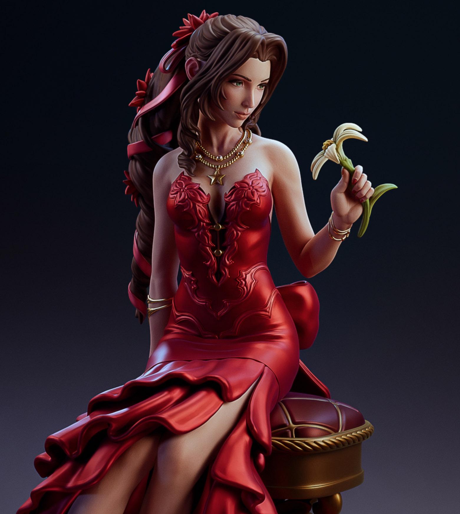 open lace back dress FF VII Remake Aerith Aeris Gainsborough Red Party Dress Halloween Cosplay  Costume