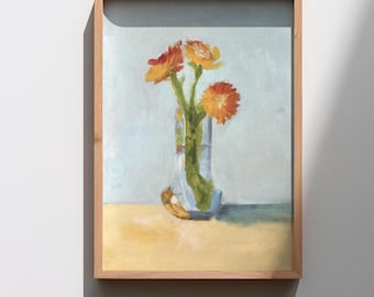 マリーゴールドの静物油絵：印象派の花の芸術 - Etsy 日本