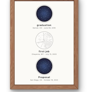 Benutzerdefinierte 3-Event Stern und Straßenkarte Poster | Lebensreise-Timeline-Druck | Abschluss erster Job Vorschlag Geschenk | Digitale 18 x 24 Datei