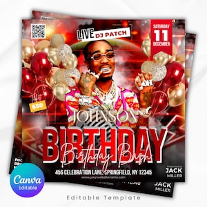 Birthday Party Flyer, Men&#39;s Birthday Flyer, Birthday Boy, Event Flyer, Club Flyer, Birthday Bash, Cancer Birthday Flyer, Canva Template