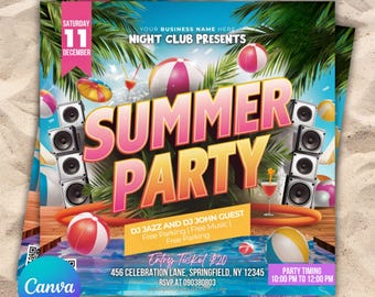 Summer Party Flyer, DIY Flyer Template Design, Pool Party Invite Flyer, Summer Break Party Flyer, Summer Event Flyer, Canva Instagram Post