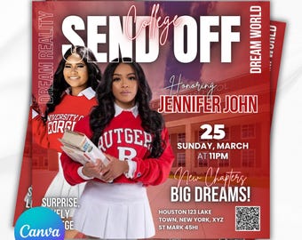 Editable College Send Off Evite, Farewell Party Invite, DIY Trunk Party Flyer, Goodbye Graduation Celebration, send off template,Digital