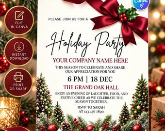 Work Holiday Party Invitation, Company Christmas Party, Editable Client Appreciation Invite, Office Staff Appreciation KC-011