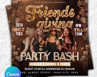 Friendsgiving Flyer Template | Canva Editable | Thanksgiving Party Flyer | Friends Dinner Event IG Post & Printable Digital Download