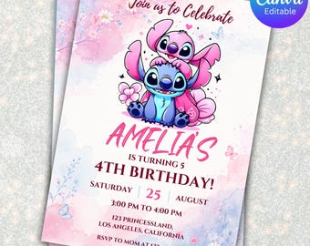 Editable Stitch Birthday Invitation, Digital Party Invite Stitch Birthday Party Invitation Printable Cute Stitch Party Invite Canva Template