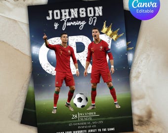 Invitación de cumpleaños de Ronaldo, invitación de CR7, invitación editable de Ronaldo, invitación de fútbol, plantilla de Canva, descarga instantánea, para cualquier edad