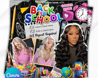 Back To School Booking Flyer, Back to school sale flyer, Back to school hair flyer, Braid Flyer, MUA Nails Lash Braids Hair, Canva Editable