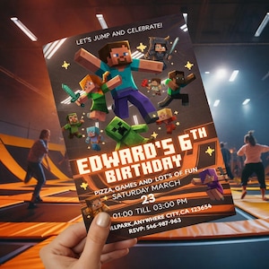 Premium Jump Party Invitation Template, Sky-Zone Trampoline Park Birthday Invitation, Boys Birthday Invitation