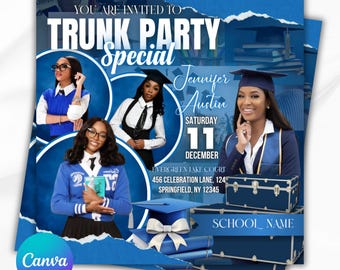 Trunk Party Flyer, Graduation Party Invitation, College Send Off Invitation, Social Media Flyer, Editable Canva Template, Instant Download
