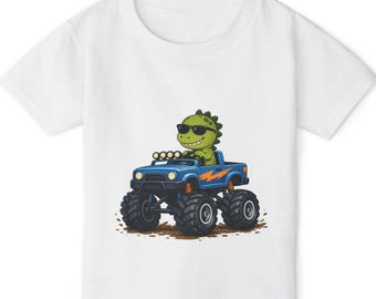 Dinosaur Driving Monster Truck Toddler T-Shirt – Cartoon Dino Off-Road Tee