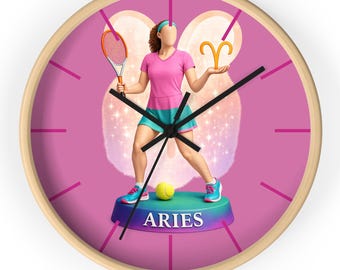 Aries Zodiac Tennis Player Wall Clock | Astrology Home Decor (10 Inch)