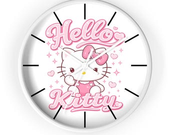Hello Kitty Wall Clock | Pink Cartoon Cat, Kawaii Decor