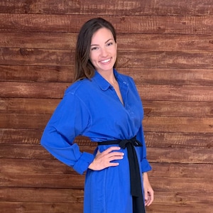 Vintage 1950s BOWRING ARUNDEL royal blue unisex night shirt or chore dress, &#39;oversized One Size&#39;