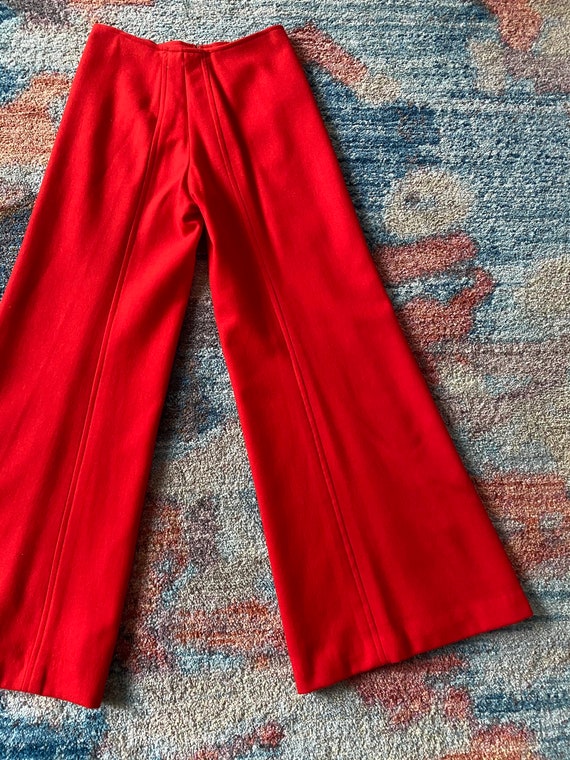 Vintage 1940s hot coral / persimmon wool wide leg… - image 3