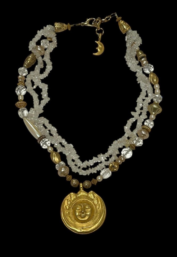 Vintage 1990s sun face celestial three strand bea… - image 1
