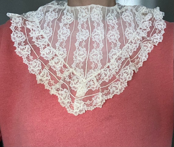 Vintage 1950s UNION MADE sheer cream floral lace … - image 1