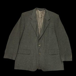 Vintage 1980s BILL BLASS 100% camel hair dark green & navy blue plaid print men's blazer, size 50R