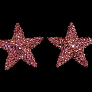 Vintage deadstock 1980s RICHARD KERR pink rhinestone star clip-on earrings