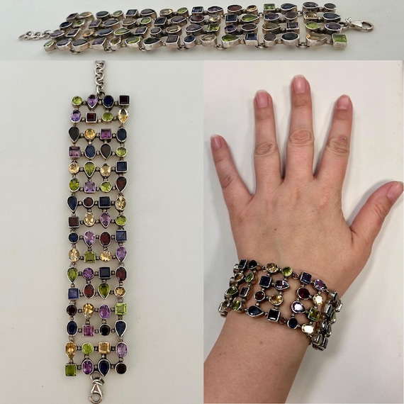 Vintage 1990s 925 Sterling silver amethyst, garne… - image 1