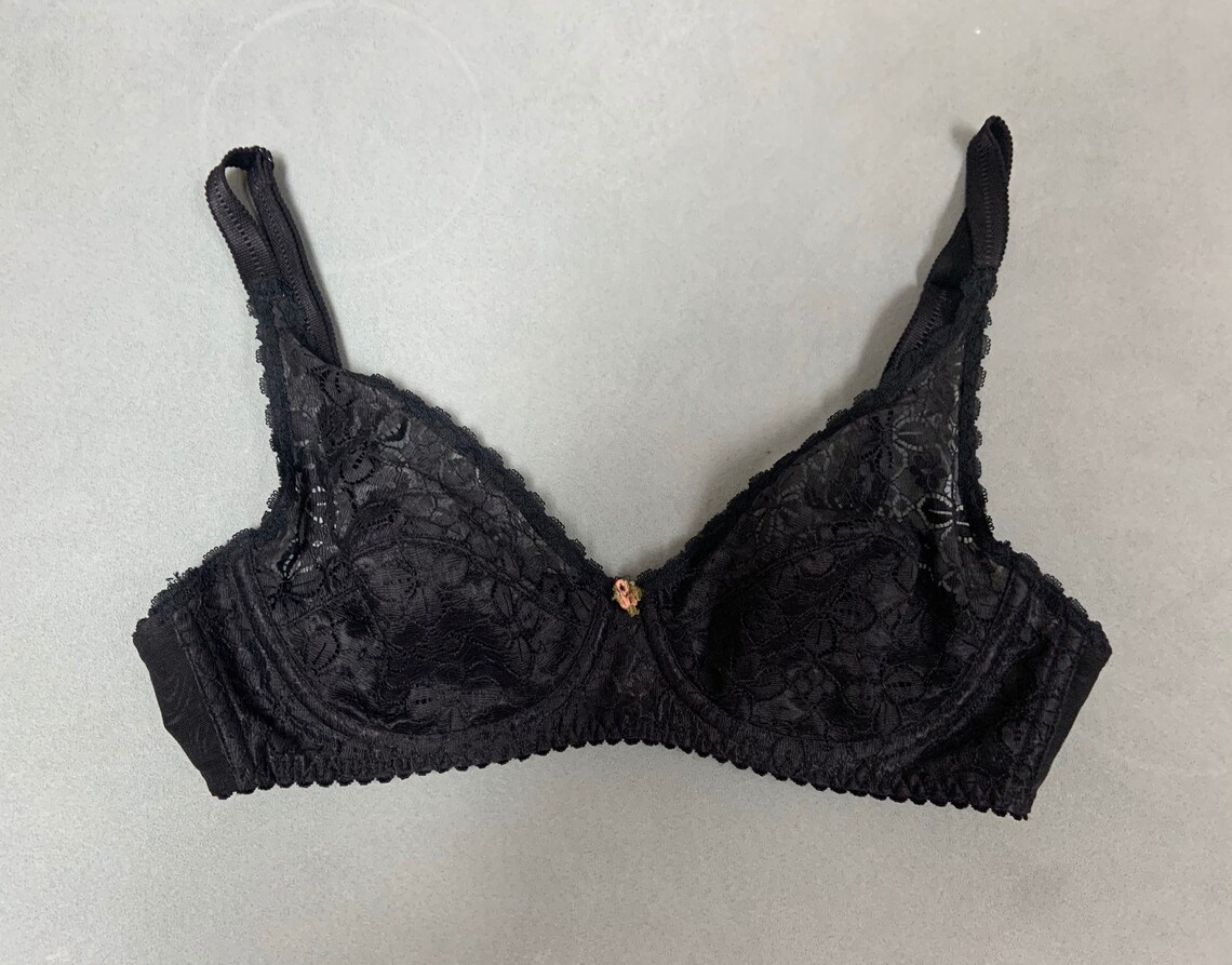 Vintage 1960s JC PENNY black sheer floral lace underwire full Etsy
