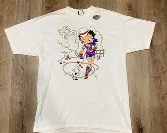 Vintage deadstock nwt 1990s DIAMOND DUST Betty Boop glitter glam cowgirl print oversized tee / t-shirt, size XL