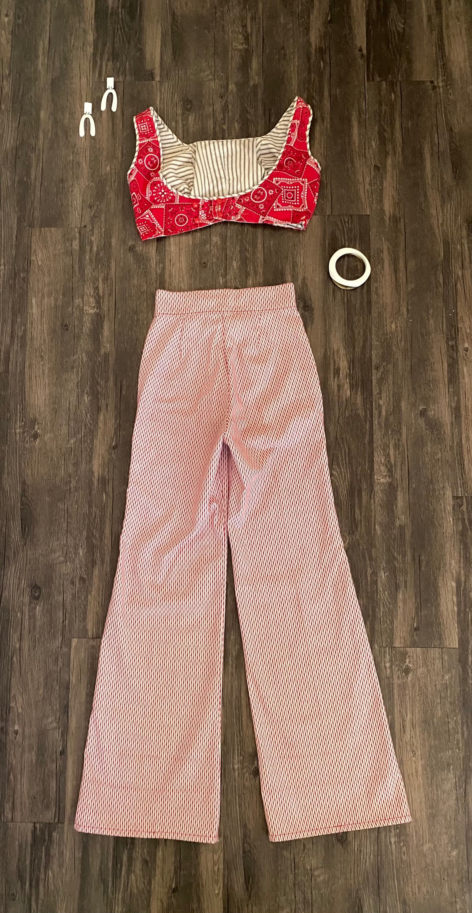 red and white striped bell bottoms