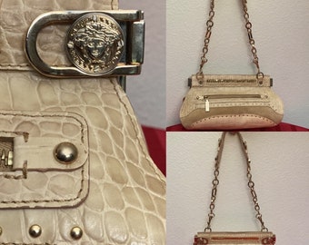 Vintage Y2K rare VERSACE  beige suede & croc embossed shoulder bag