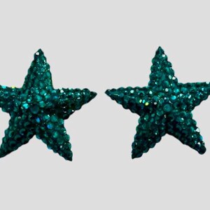 Vintage deadstock 1980s RICHARD KERR teal blue rhinestone star clip-on earrings