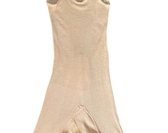 SALE - Vintage 1930s PRINCESS MAY Interknit stretch ribbed peach pink wool romper w rear flap, size Small / Medium