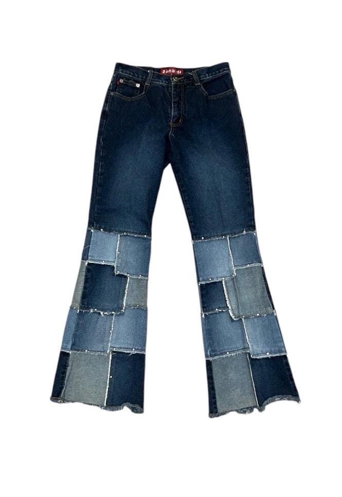 Vintage Early 2000s Y2K ZANA DI Patchwork Denim Bell Bottom