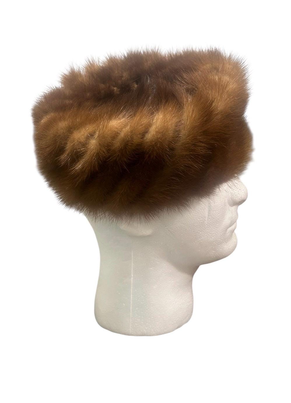 Vintage 1950\'s Brown Mink Fur Pillbox Hat Glam Midcentury Retro Women main image 2