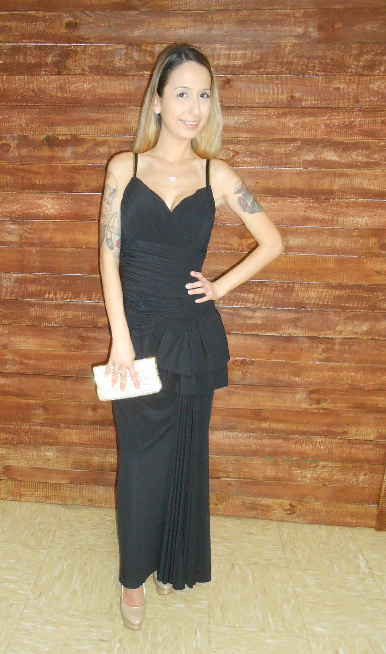 size 24 Vintage 1980s LILLIE RUBIN black draped /'Cleopatra/' maxi gown dress