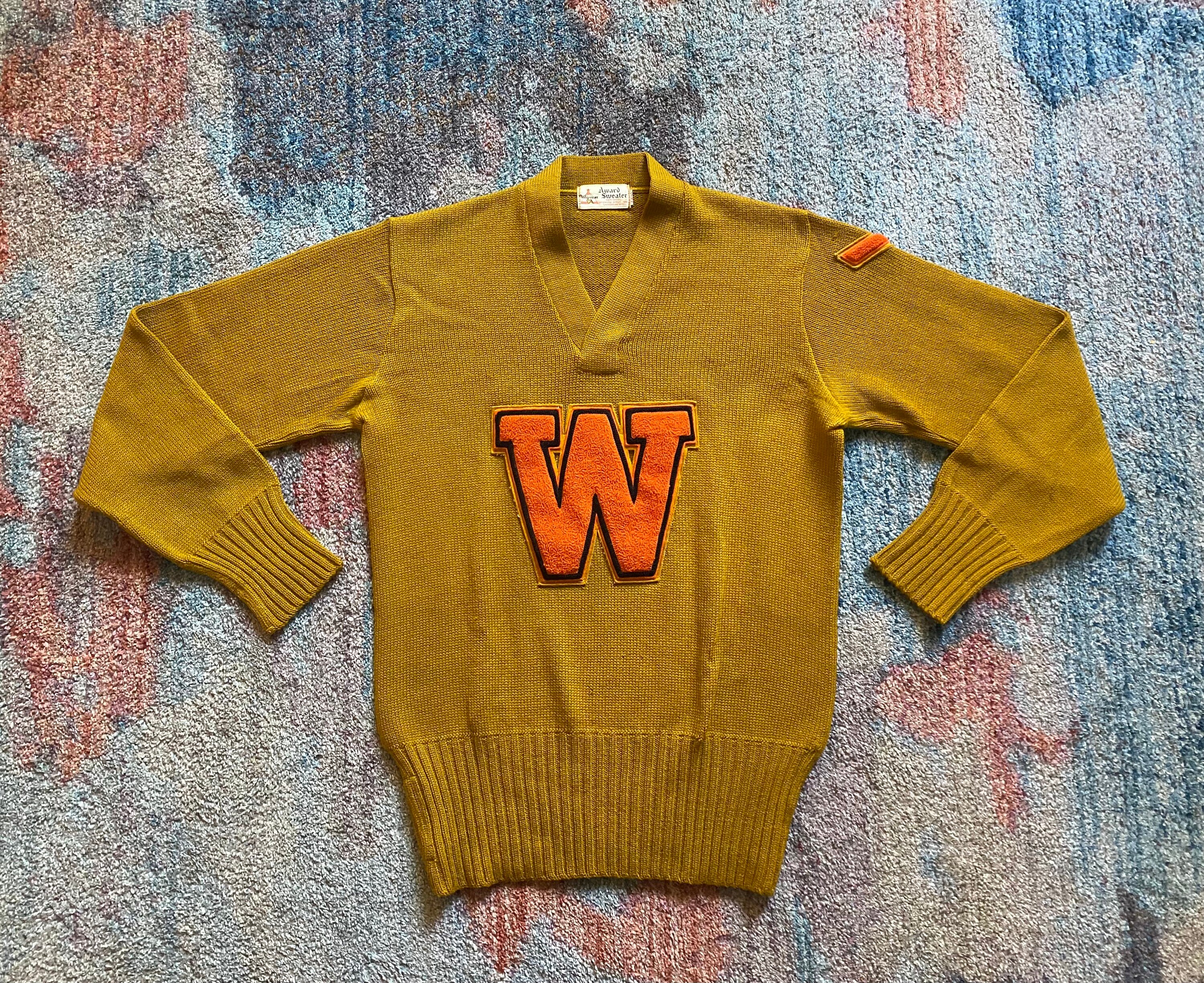 Wigwam Award Sweater マスタード　50s〜60s Vintage 1950s WIGWAM AWARD SWEATER V-neck Knit Letterman Pullover