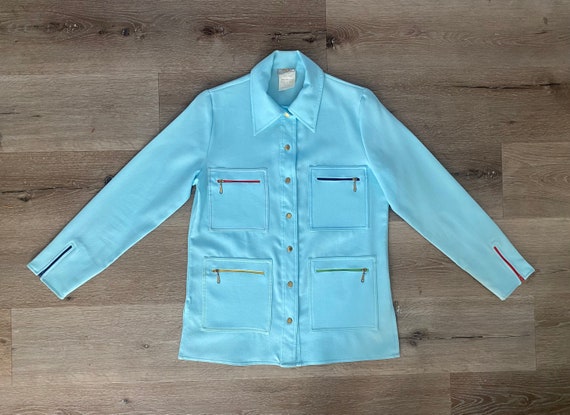 Vintage 1970s KING JAMES baby blue snap-up shirt … - image 2