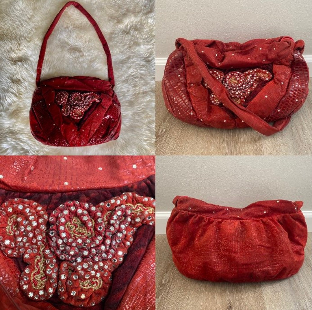 Vintage 1980s RITA DIANA for MYLINKA novelty red leather & suede rhinestone  floral embellished shoulder bag / purse - Etsy 日本