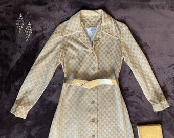 Vintage 1960s SEARS FASHIONS gold & silver metallic knit checkered button  down maxi dress, size Medium / Large - Etsy sterreich