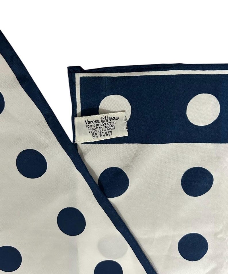 Vintage 1960s SCARVES BY VERA by Vera Neumann navy blue & white reverse polka dot print scarf image 4