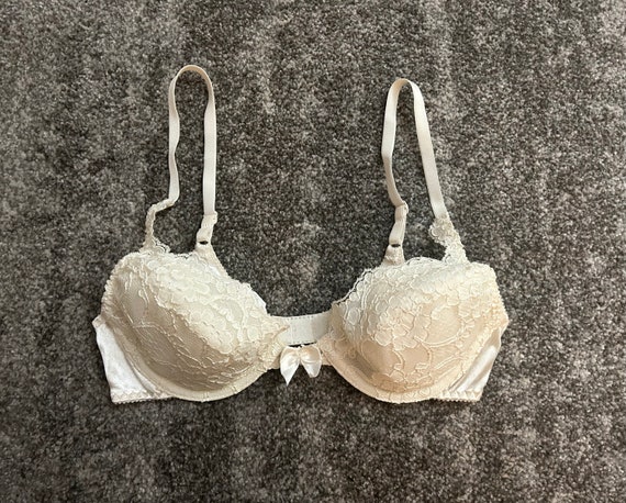 Vintage 1980s VICTORIA'S SECRET Gold Label off White Floral Lace Demi Bra,  Size 34 