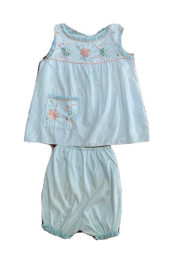 Vintage 1950s CAPRI LINGERIE mint green floral emb