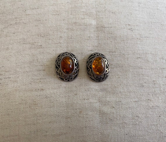 Vintage 1960s 1970s baltic amber & sterling silve… - image 2