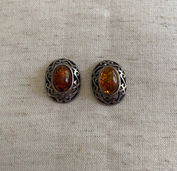 Vintage 1960s 1970s baltic amber & sterling silve… - image 1